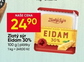 Zlatý sýr Eidam 30%