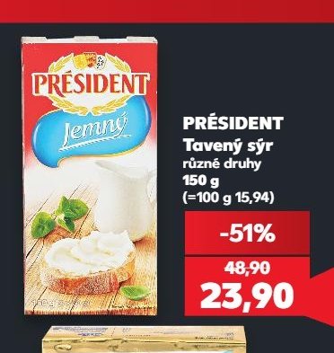 PRÉSIDENT Tavený sýr různé druhy 150 g