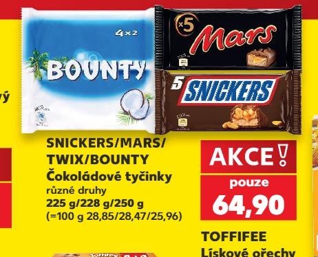 Snickers / Mars / Twix / Bounty čokoládové tyčinky 225 g / 228 g / 250 g