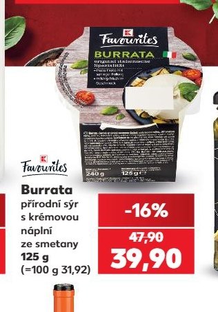 Favourites Burrata přírodní sýr s krémovou náplní ze smetany