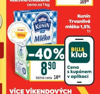 Kunín Trvanlivé mléko 1,5%