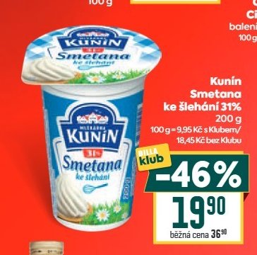 Kunín Smetana ke šlehání 31% 200 g