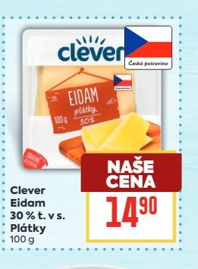Clever Eidam 30 % t. v s. Plátky 100 g