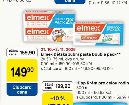 Elmex Dětská zubní pasta Double pack 2× 50-75 ml