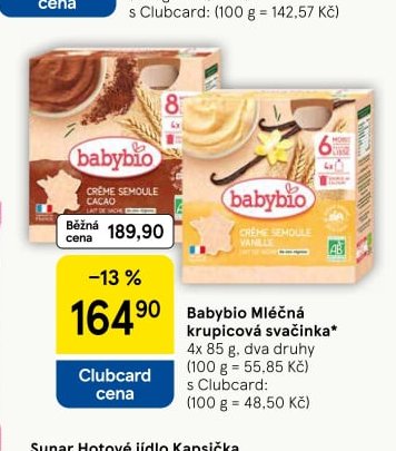 Babybio Mléčná krupicová svačinka
