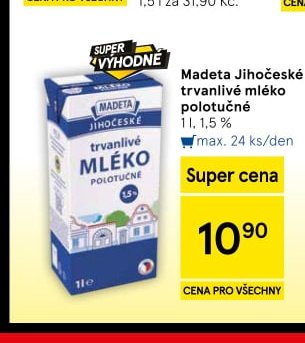 Madeta Jihočeské trvanlivé mléko polotučné