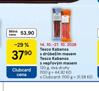 Tesco Kabanos s drůbežím masem / s vepřovým masem