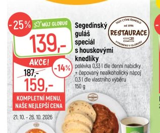 Segedínský guláš speciál s houskovými knedlíky