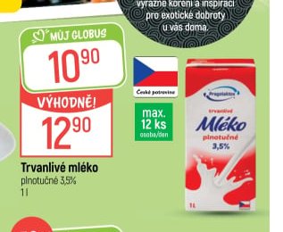 Trvanlivé mléko plnotučné 3,5% 1 l