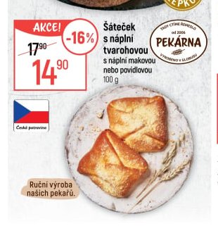 Šáteček tvarohový s náplní makovou nebo povidlovou 100 g