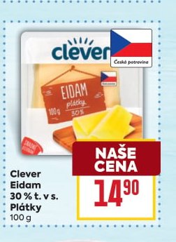 Clever Eidam 30 % t. v s. Plátky 100 g