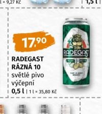 Radegast Rázná 10 světlé pivo výčepní