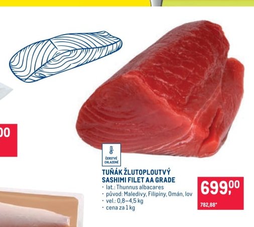 Tuňák žlutoploutvý sashimi filet AA grade
