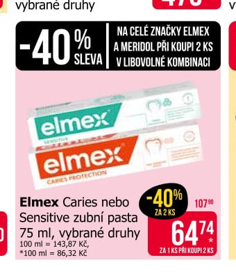 Elmex Caries nebo Sensitive zubní pasta 75 ml