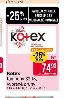 Kotex tampony 32 ks, vybrané druhy