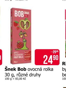 Šnek Bob ovocná rolka 30 g, různé druhy