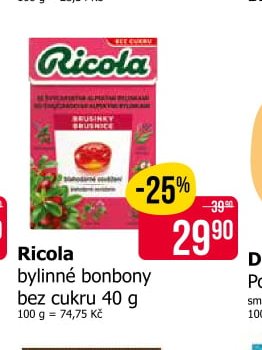 Ricola bylinné bonbony bez cukru 40 g