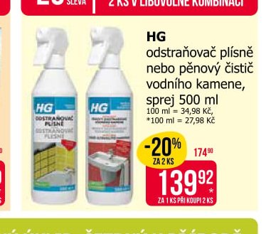 HG odstraňovač plísně nebo pěnový čistič vodního kamene, sprej 500 ml
